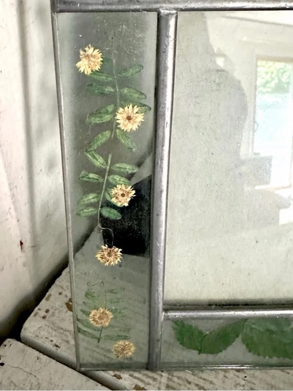 Vintage Dried Pressed Leaves Flowers Glass Picture Photo Frame for 3.5x5” Pic